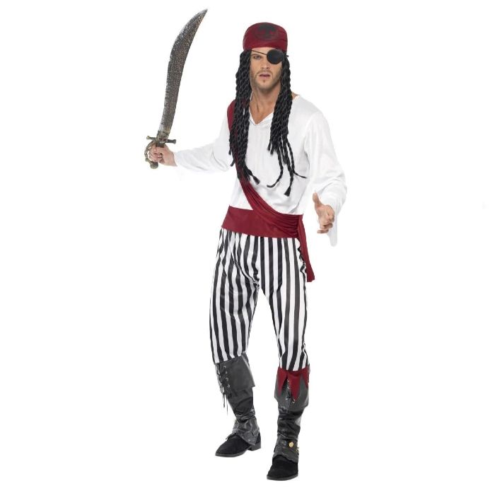 Klassisk piratkostyme med stripete detaljer