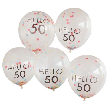 Hello 50 multifarget konfetti bursdagsballongar 5x 