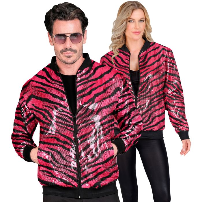 Pailletbomberjakke med zebraprint i rosa