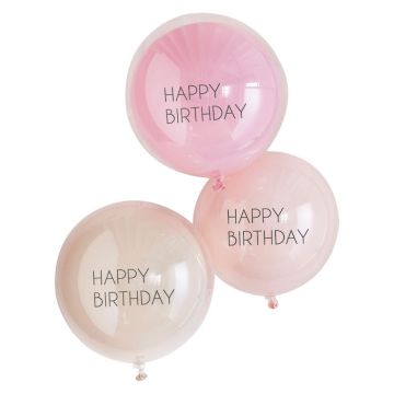 Dobbeltlags Happy Birthday Ballongar Lys Rosa 3 stk. - 45 cm