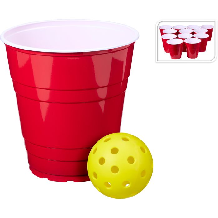 Hagepongspill med 12 beger og 2 baller