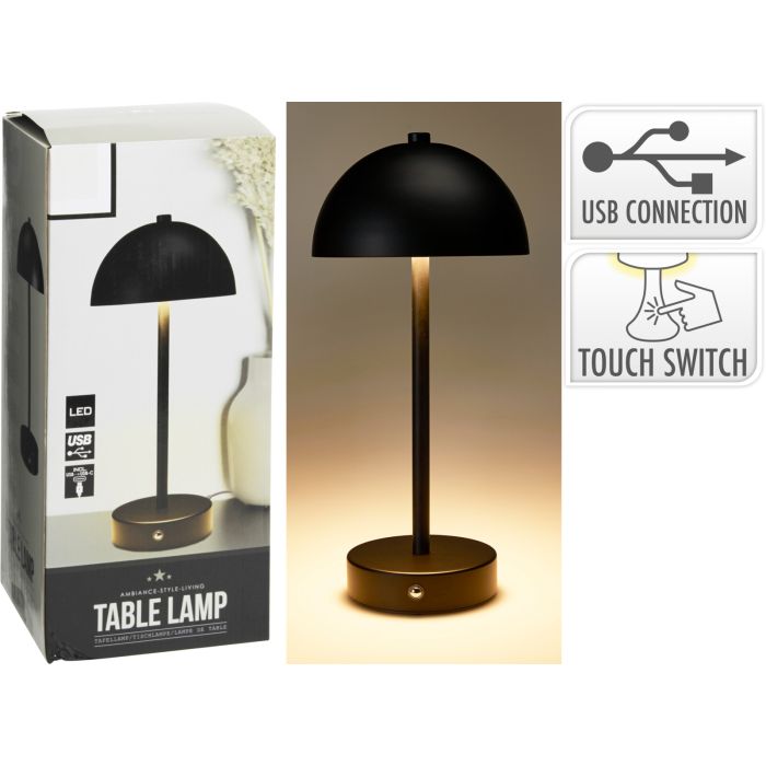 Oppladbar bordlampe i svart metall ca. 31 cm