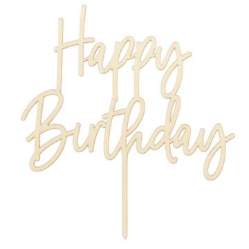 Happy birthday kakedekorasjon i tre 16,5x15 cm 