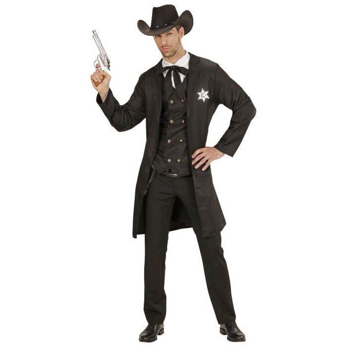 Cowboy sheriff kostyme med frakk - 4 delar