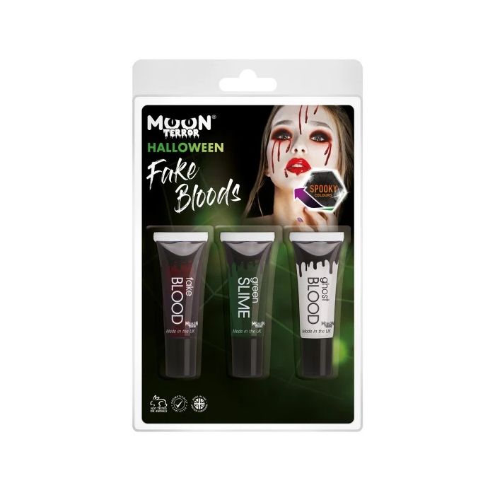 Falsk blod og slimsminke-sett 3x - 10 ml 