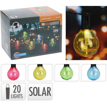 Solcellelyskjede med 20 LED-lys og fargede pærer