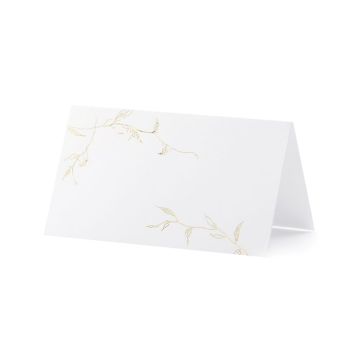 Kvit bordkort med gullgreinmotivar 10x - 9,5x5,5 cm