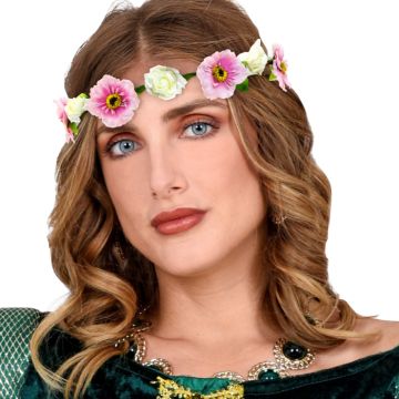 Blomsterdiadem med lyserosa bånd