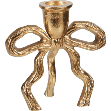 Lysestake med sløyfedesign i gull 11x7x12 cm