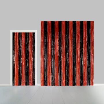 Svart og oransje stripete glitterforheng - 100 x 240 cm