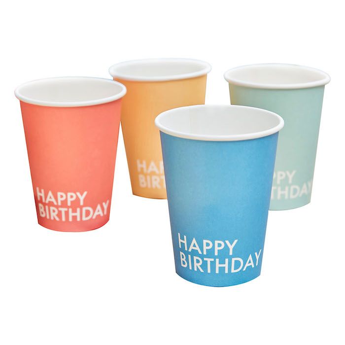 Happy birthday pappkoppar 8x i fleire fargar - 265ml