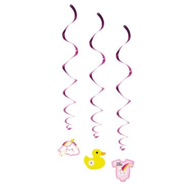 Lyse rosa swirls med baby motiv 3x - 60 cm