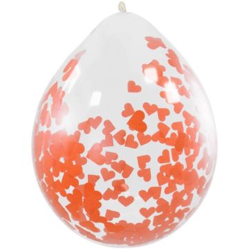 Ballong Med Raude Hjarte Konfetti 4x - 30 cm