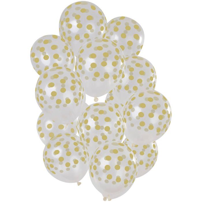 Gullprikka gjennomsiktige ballongar 15x - 30 cm