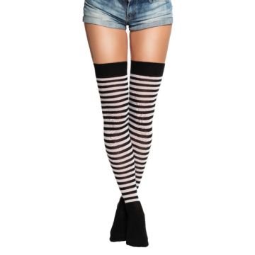 Over-knee sokkar one-size svart og kvitt