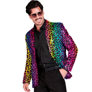 Regnbuefarget leopardpaljettjakke
