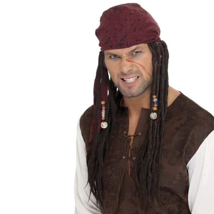Pirathår med bandana og fletter - onesize