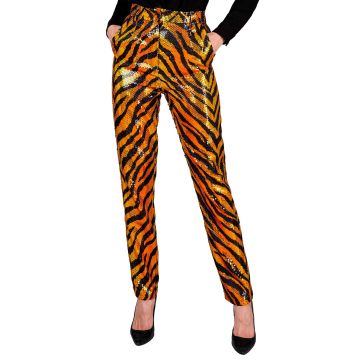 Paillettbukser til dame med tigerprint i oransje