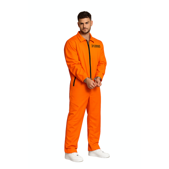 Fengselsdrakt kostyme oransje deluxe inkl. håndjern