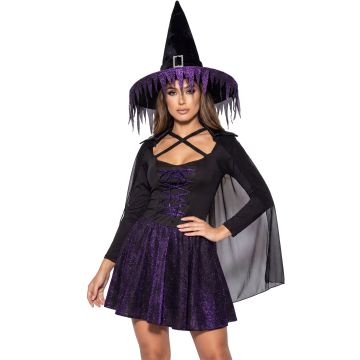Glitrende heks kostyme i lilla - 4 deler