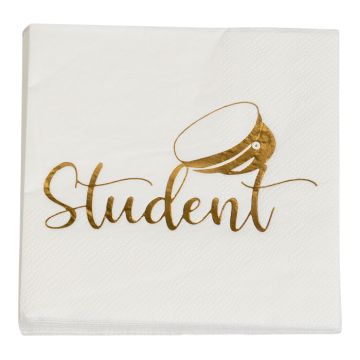 Servietter med studentmotiv gull 16x - 33x33 cm
