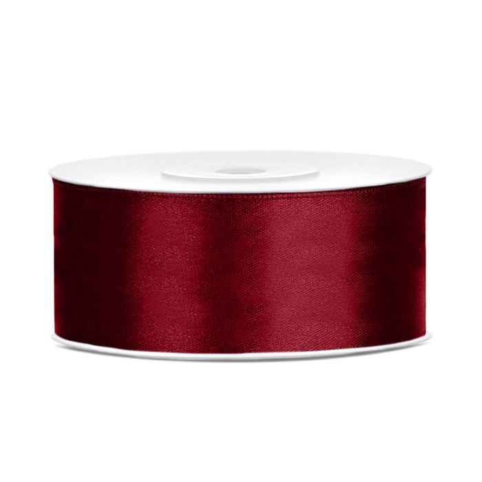 Mørk raudt satinband - 25 mm x 25 m