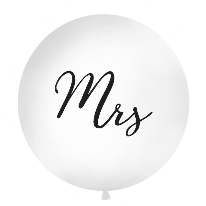 Stor Kvit Mrs Ballong med Svart Skrift - 1 meter