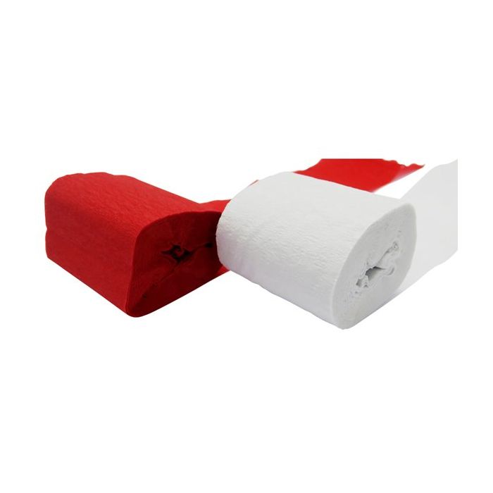 Crepe Ruller Kvit og Raud 2x - 10 m