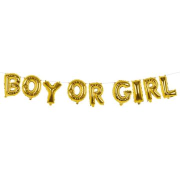 Gull folie ballong girland med Boy or Girl tekst - 4 m