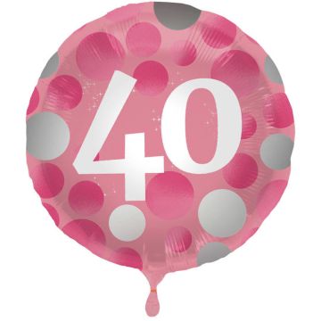 40 Års Folie Ballong Rosa - 45 cm