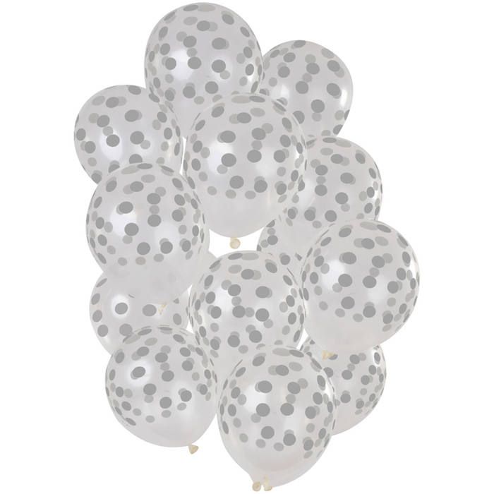 Sølv prikkete transparente ballongar 15x - 30 cm