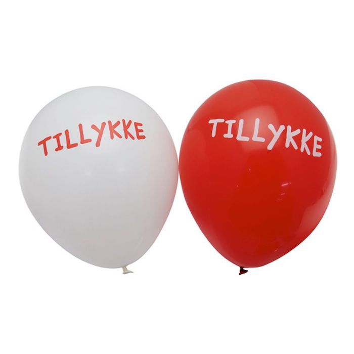 Gratulerer Ballongar i Raud og Kvit 6x - 25 cm