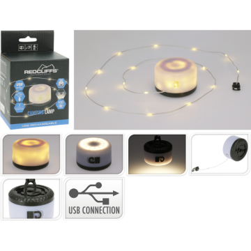 Oppladbar campinglampe med LED lyslenke 10 m