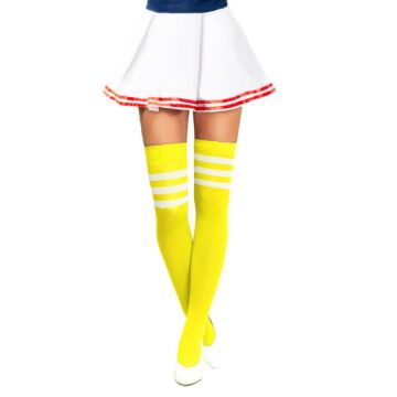 Cheerleader knestrømpene one-size neon gul og kvit