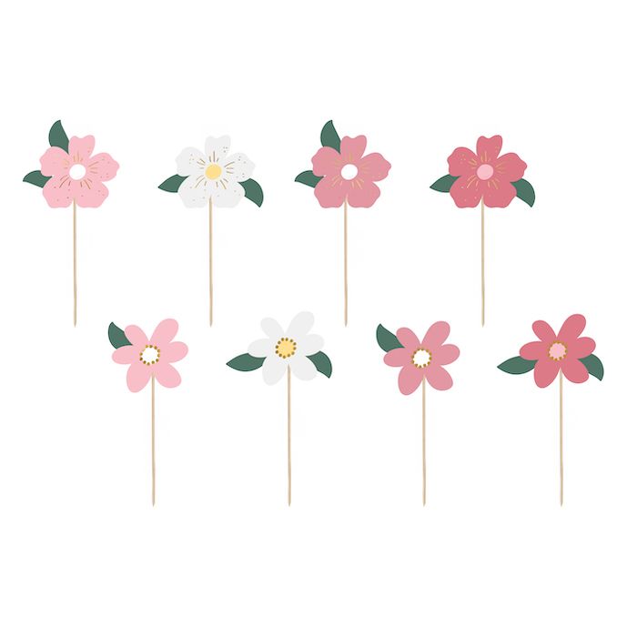 Lyserøde blomster på trepinnar 8x - 14 cm