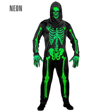 Neongrønt skjelettkostyme med maske