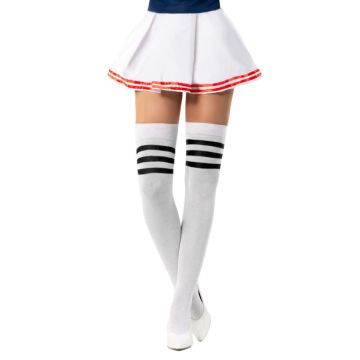 Cheerleader kneestrømper one-size kvit og svart