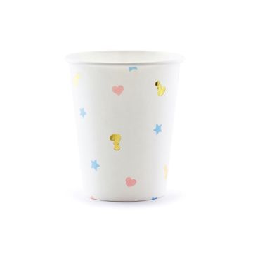 Kvite gender reveal pappkoppar med motiv 6x - 200 ml