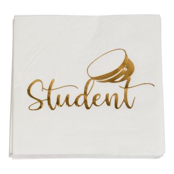 Servietter med studentmotiv gull 16x - 25x25 cm