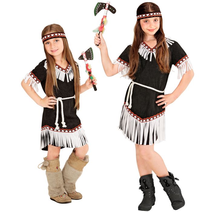 Indiansk jente kostyme i svart - 3 deler
