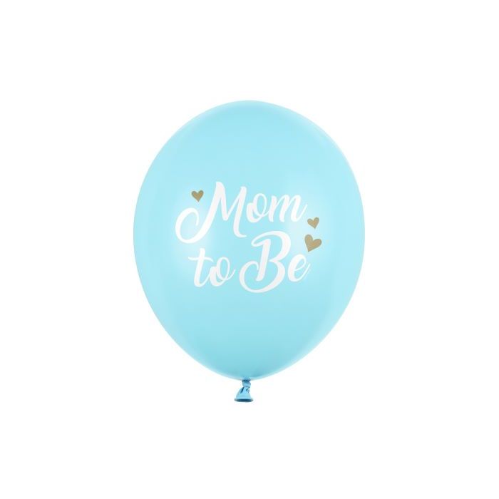 Lyseblå babyshower ballonger med kvit skrift 6x - Ø 30 cm