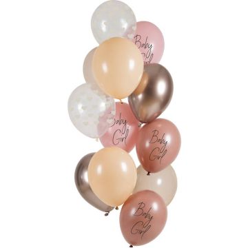 "Baby Girl" ballongar rosa 12 stk - 33 cm 