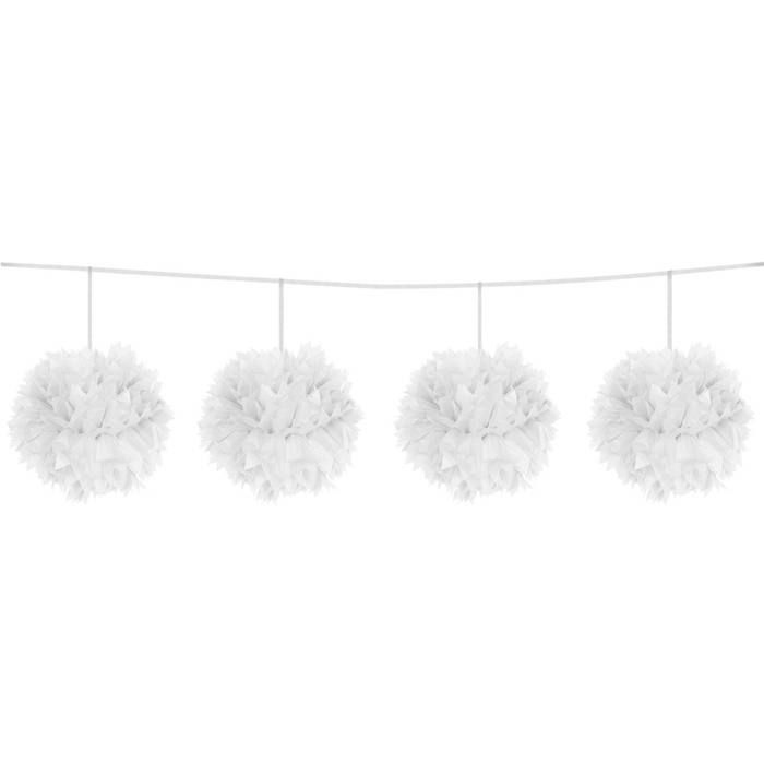 Pompom girlander kvit - 3 m