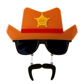 Briller med sheriff cowboyhatt og moustache