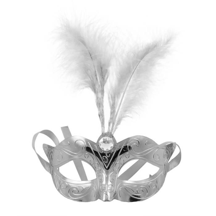 Venetiansk sølvmaske med fjær - 23x23 cm
