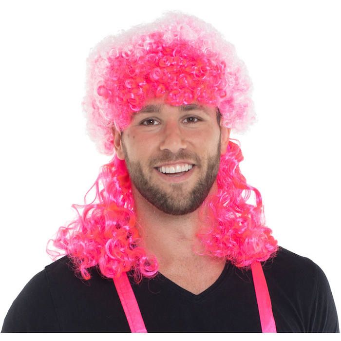 Neon rosa afro parykk med krøller