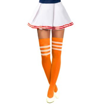 Cheerleader knestrømper one-size neonlyse oransje og kvite