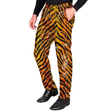 Paljettbukser til herre med tigerprint i oransje