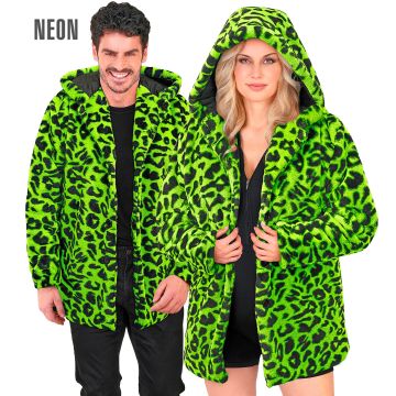 Neon grønn leopardjakke med hette til fest