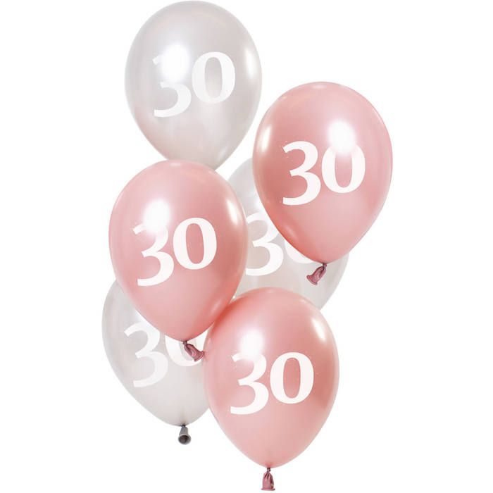30 Års Ballonger Metallic Pink Og Sølv 6x - 23 cm